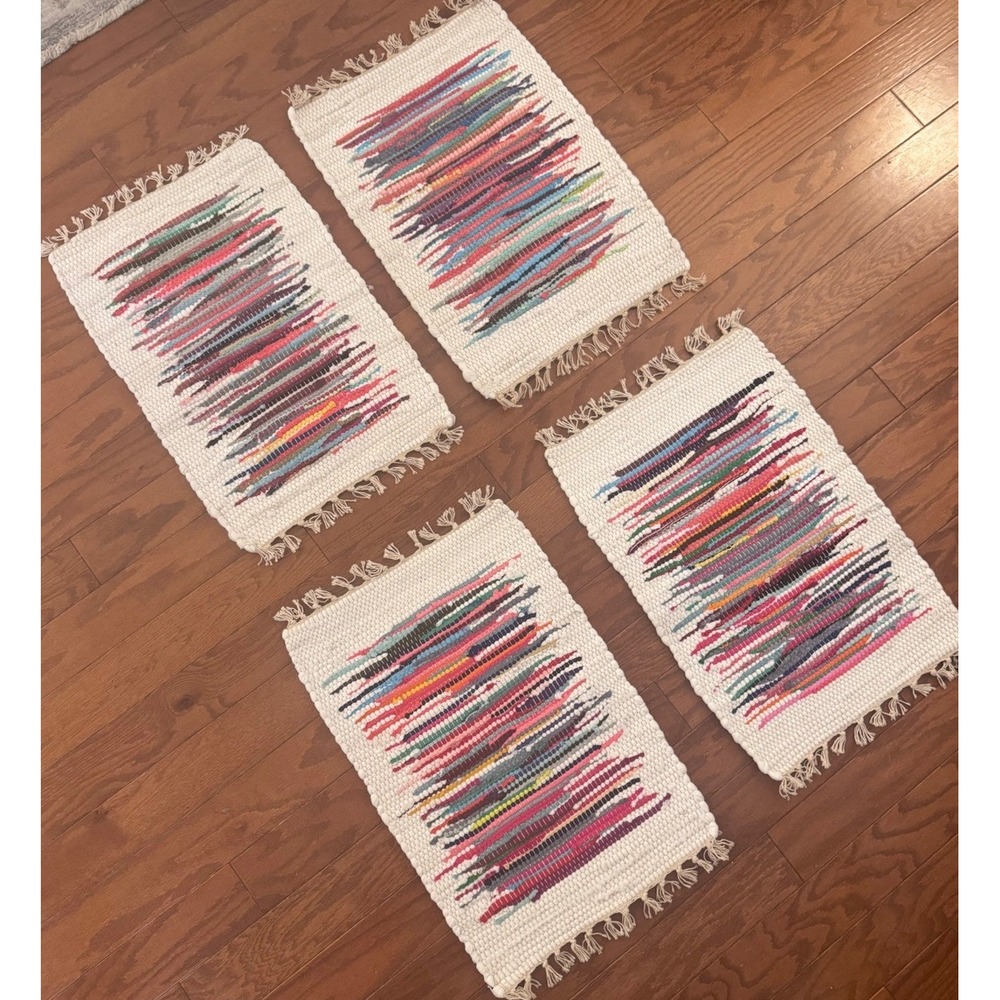 Chindi 4 Rag Rug Placemats Fringed Knotted Vintage Woven Approx‎ 13x20